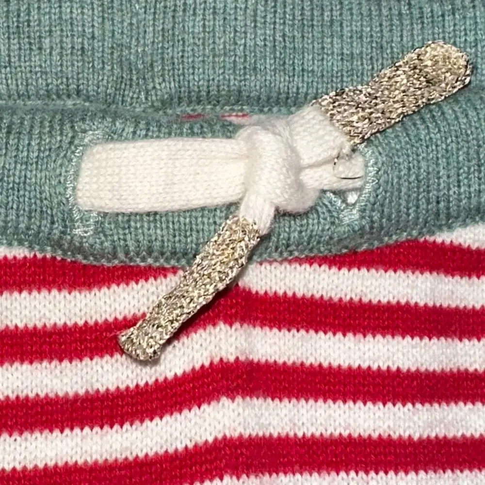 Baby Boden Red White Striped Knit Cotton Pull On Unisex Pants Size 12-18M
